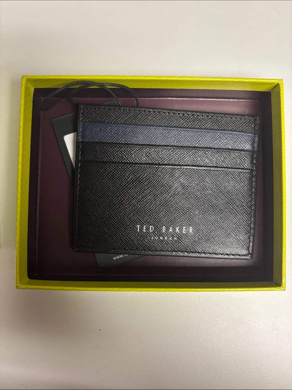 NWT Ted Baker Saffiano Black and Navy Leather Card Holder